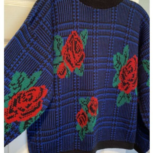 Vintage 80s Gitano Rose Cottagecore Print Sweater - Picture 3 of 6